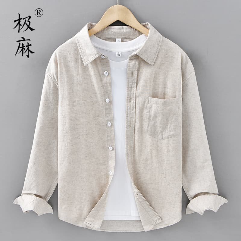 极麻日系百搭休闲长袖棉麻衬衫男士复古文艺潮流青年宽松亚麻衬衣,男装,衬衫,淘宝优惠券,粉丝福利购,淘宝优惠卷