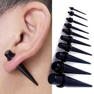 男士黑色亚克力耳扩针扩耳器柳钉耳廓超长尖锥耳钉女轻松扩大耳洞
