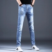 紧身长裤 欧货印花弹力牛仔裤 子 潮流修身 小脚男士 男春秋季 潮牌男装