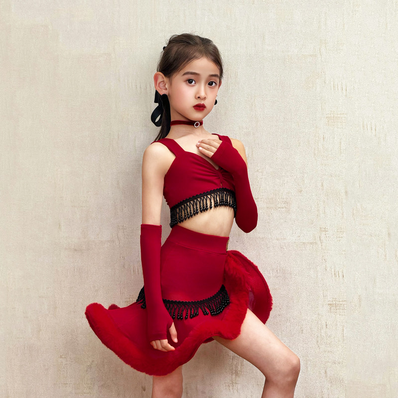 康尼拉丁舞服2025新款高级舞蹈练功服女童吊带短款上衣跳舞裙套装