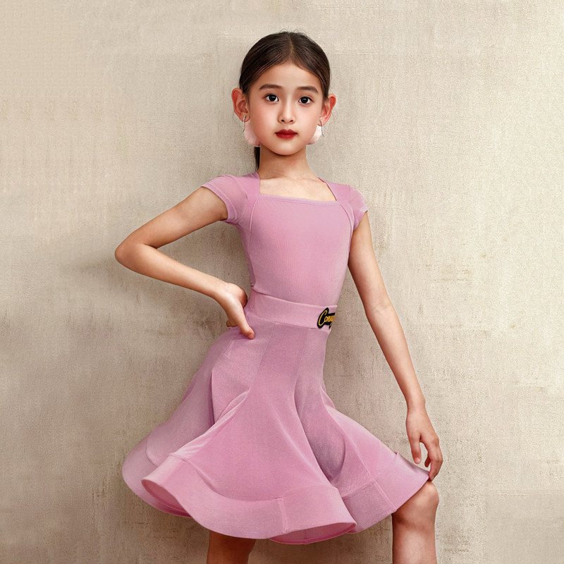 康尼拉丁舞比赛规定服女儿童专业跳舞裙舞蹈表演出服春夏超薄丝绒
