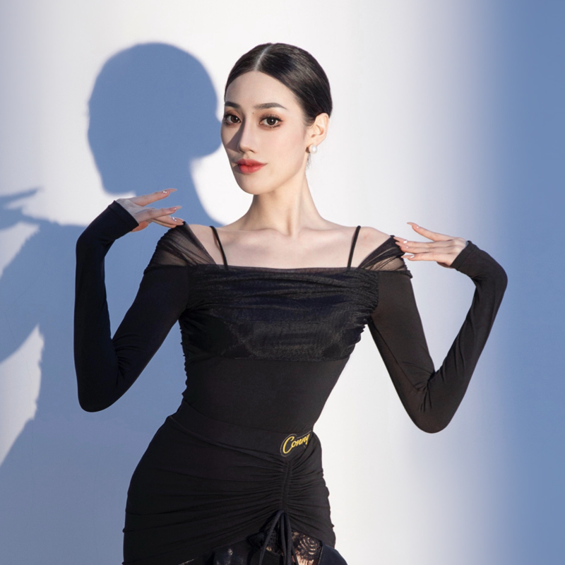 CONNY康尼拉丁舞练功服舞服成人服装上衣女2024秋冬新款长袖舞衣