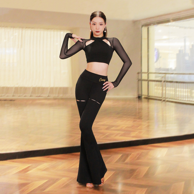 康尼拉丁舞服女成人秋冬新款长袖练功服舞蹈喇叭长裤跳舞训练套装