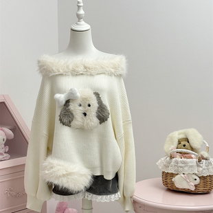 休闲裤 少女日常系帕恰玩偶 灰色丝绒短裤 一字肩毛衣 冬季