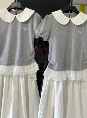 稚气学妹 灰色miu系刺绣短袖t恤女夏学院风正肩Polo领上衣