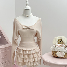 桃系私藏 100羊毛甜美蝴蝶结毛衣收腰粉色针织衫上衣