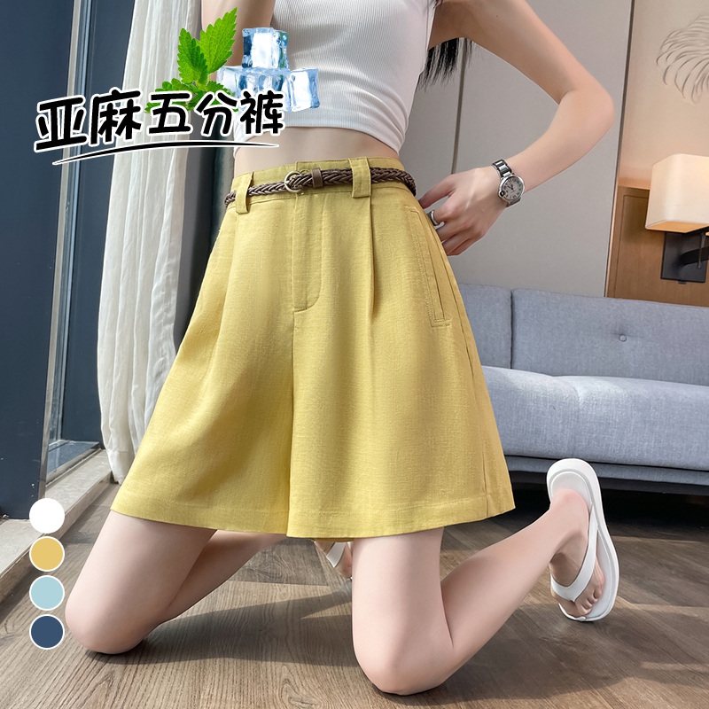冰丝亚麻五分短裤女2025夏季新款薄款高腰遮胯显瘦a字棉麻阔腿裤