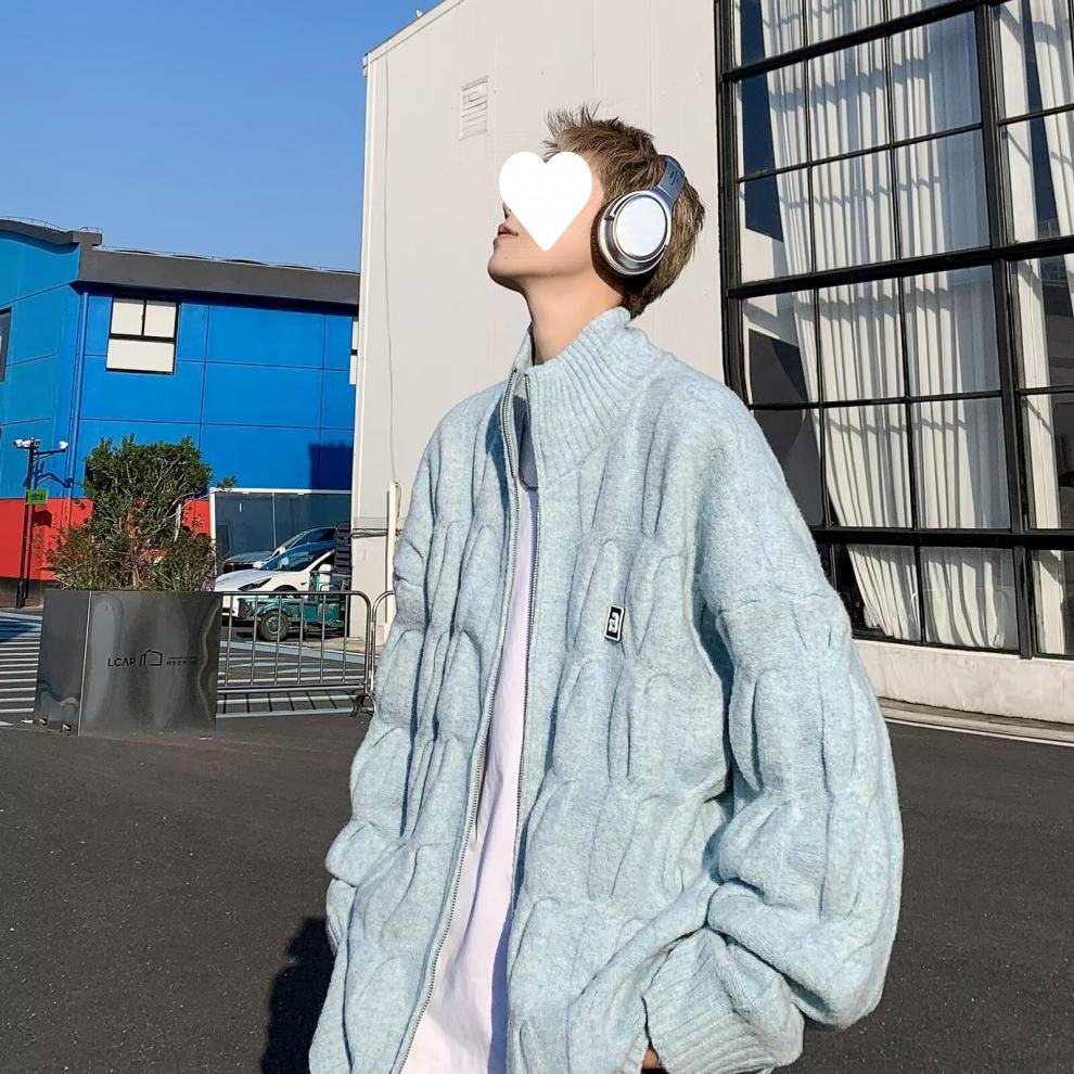 韩版潮牌男秋冬翻领针织开衫