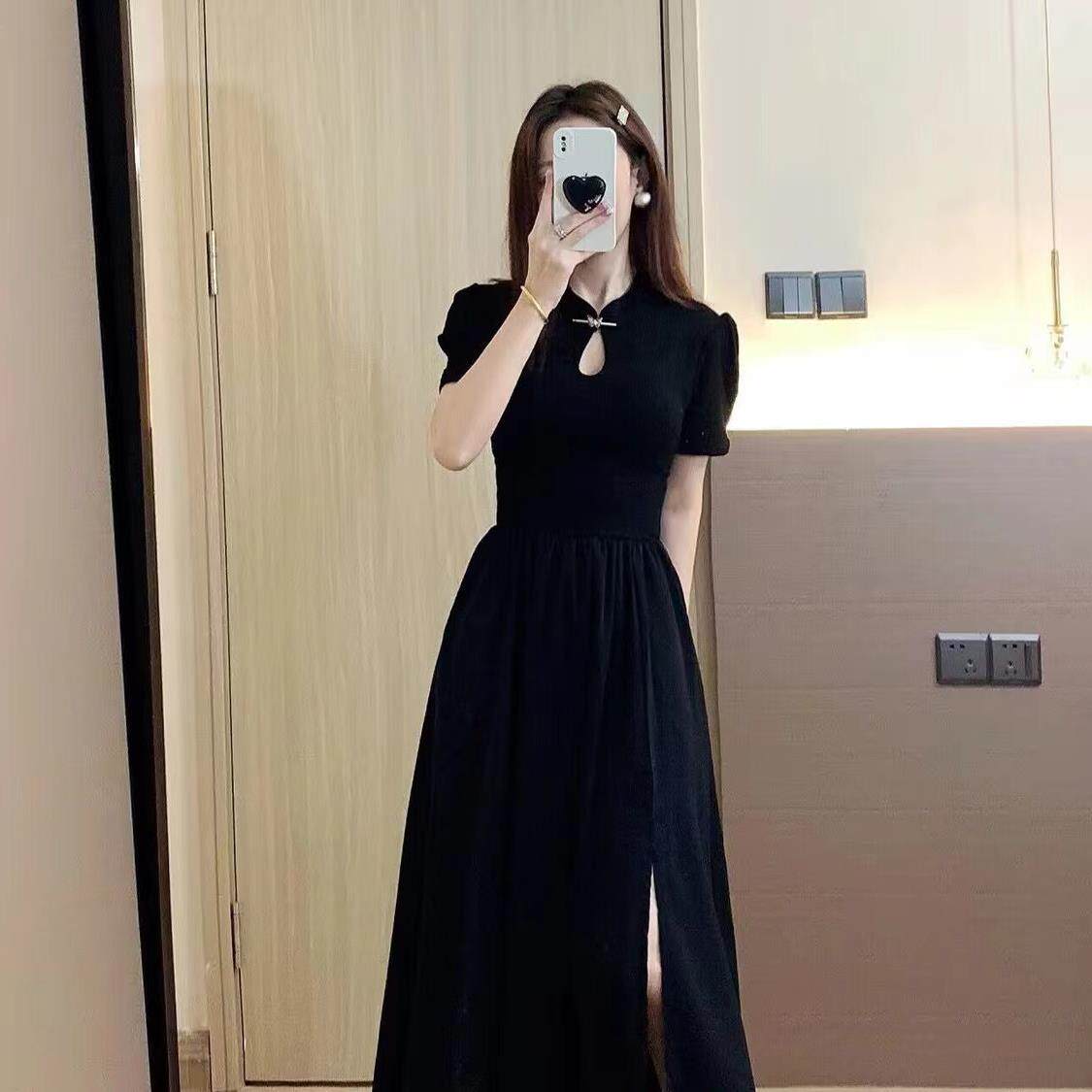 新中式黑色改良旗袍连衣裙子女装