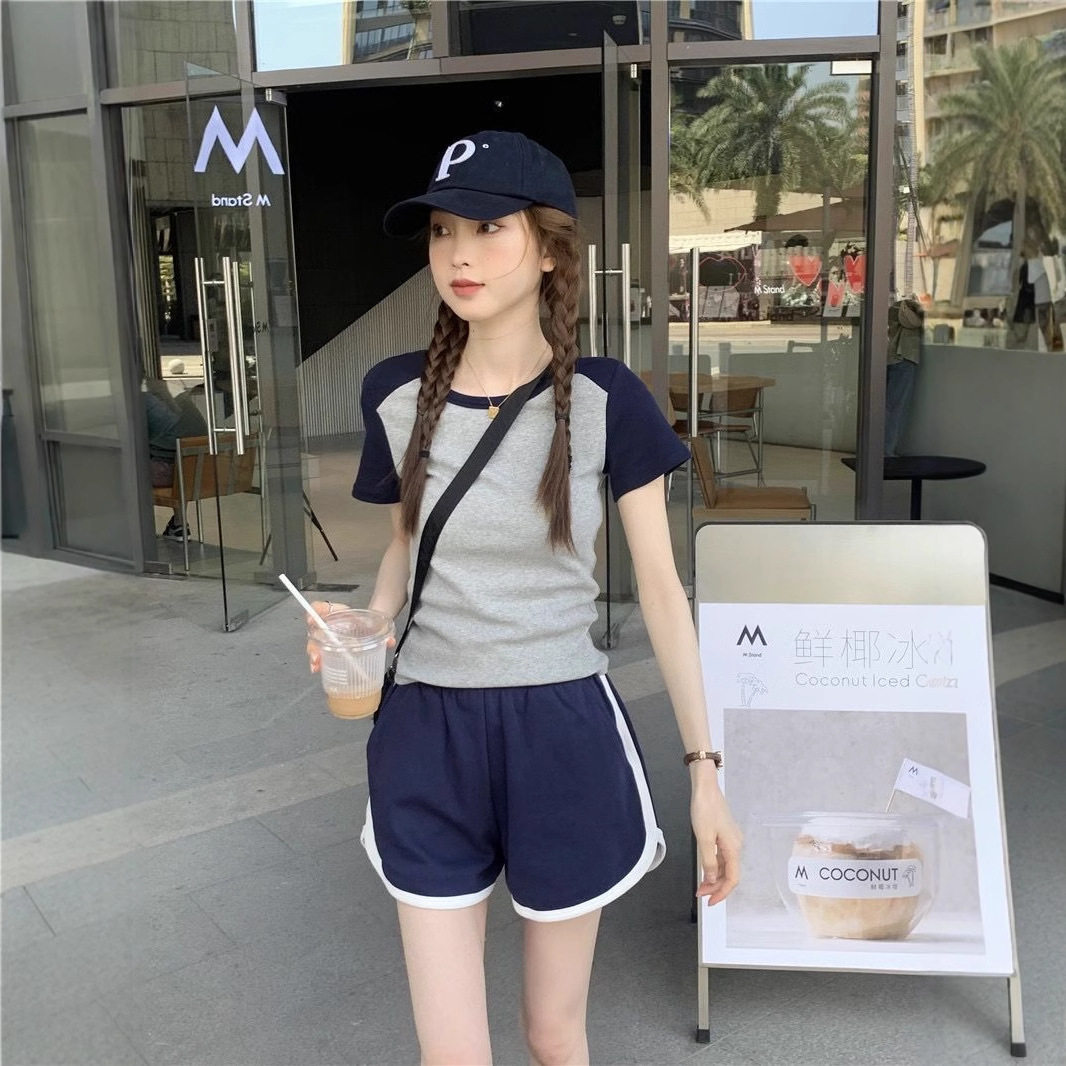 夏季女宽松显瘦短袖短裤运动套装
