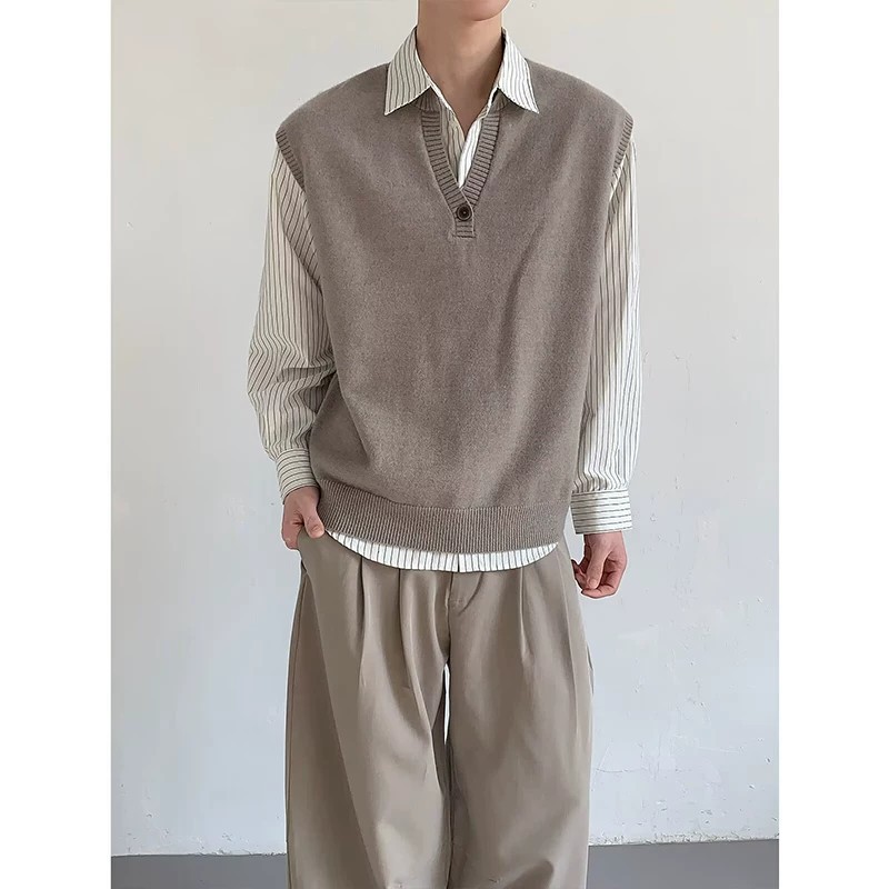 藏青日系学院风男士针织马甲
