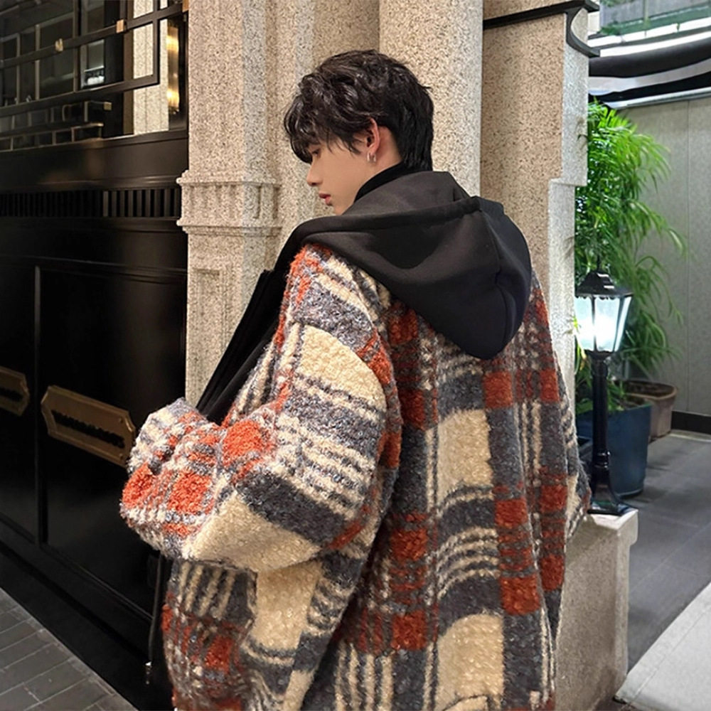 小香风假两件连帽加厚毛呢夹克