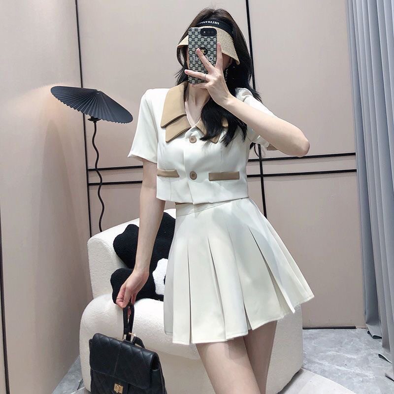 夏季韩版小西装百褶裙两件套女