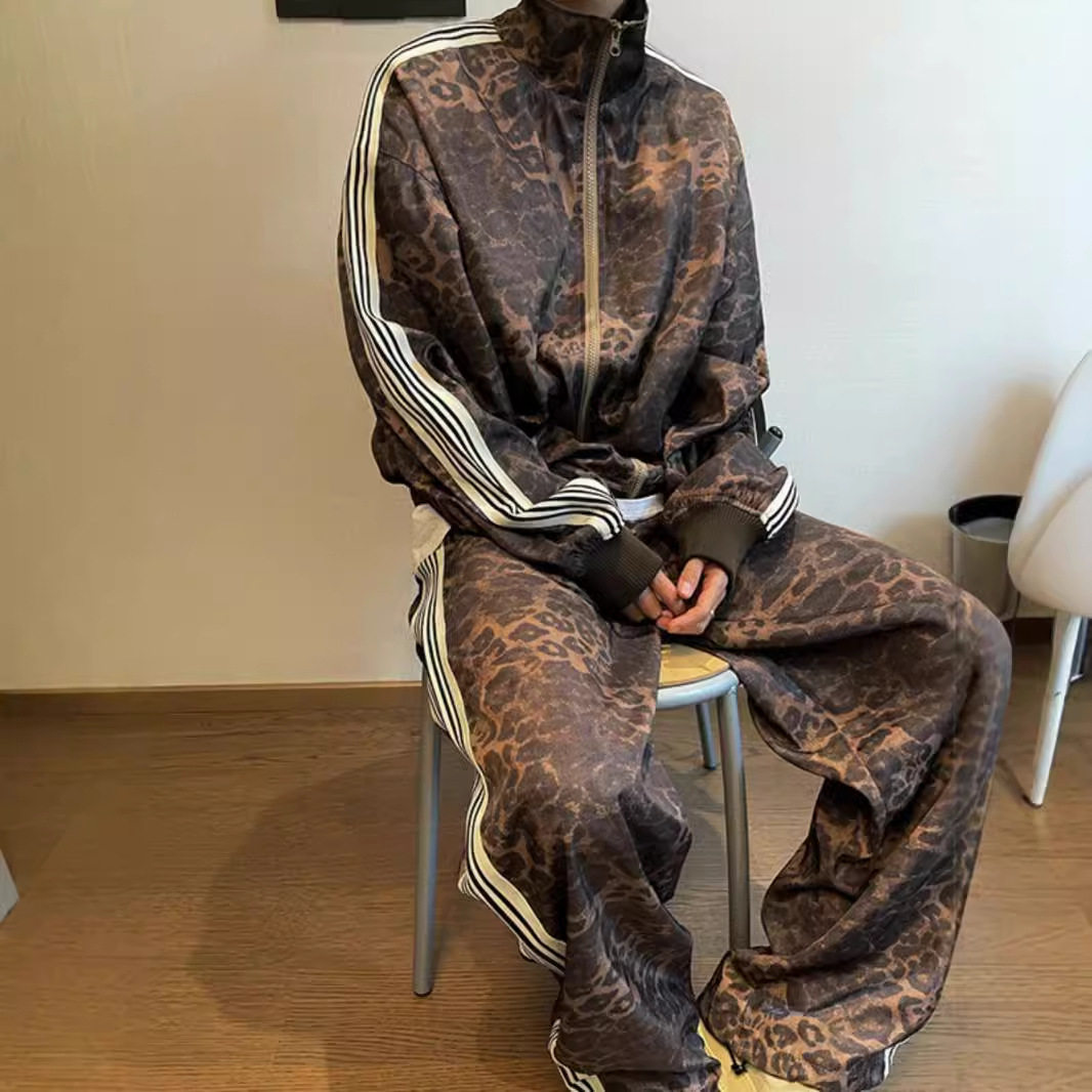 美式复古豹纹男士运动套装