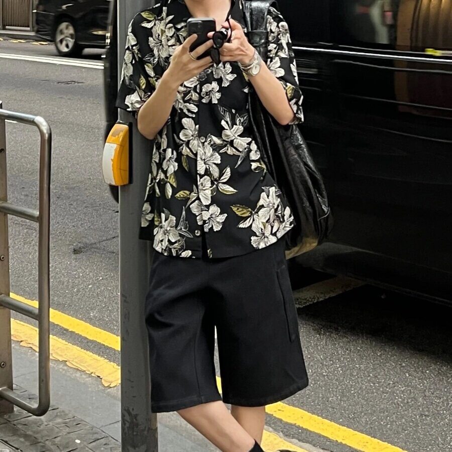 巴洛克满印短袖衬衫男夏季海边