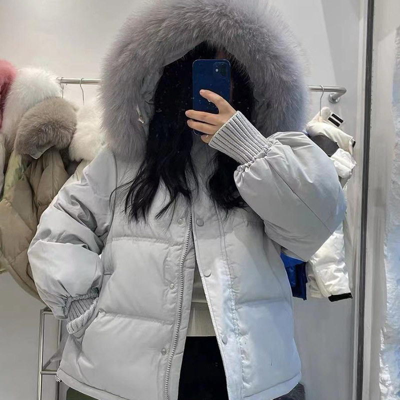 冬季女短款加绒加厚毛领面包服