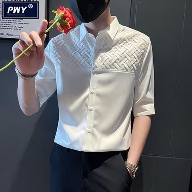 夏季男士七分袖薄款修身衬衫