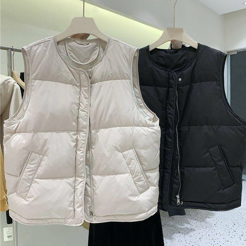 韩版秋冬羽绒棉马甲女简约圆领