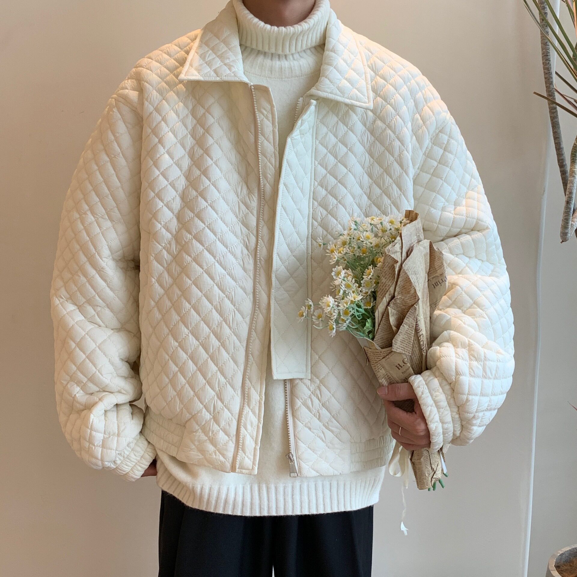 冬季男士韩版加厚菱格短款棉衣