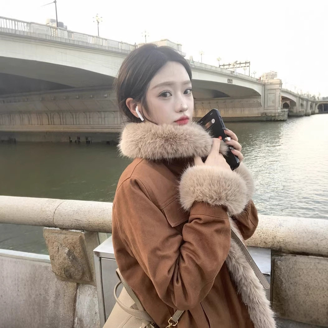 韩系加厚夹棉毛绒外套女冬季