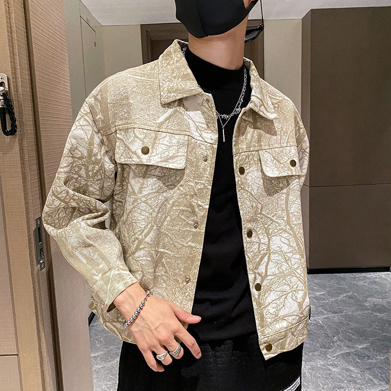 春秋韩版树枝纹印花男夹克新款