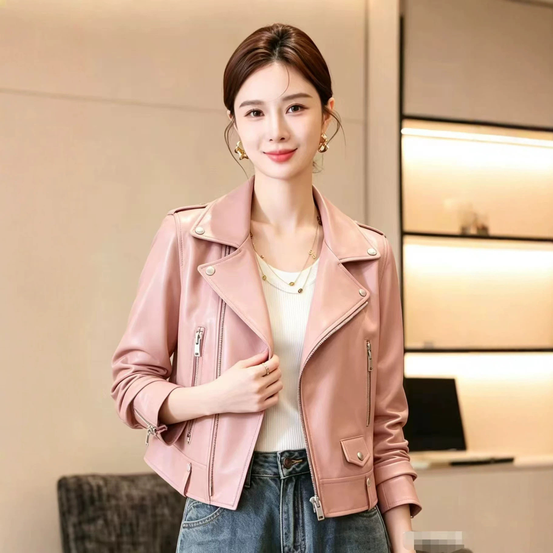 秋冬韩版机车PU皮衣短款显瘦女
