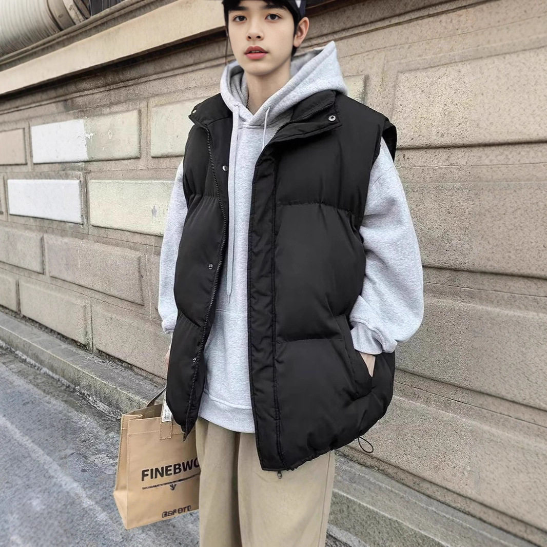 港风立领马甲男秋冬潮流棉服外穿情侣无袖背心宽松百搭保暖外套