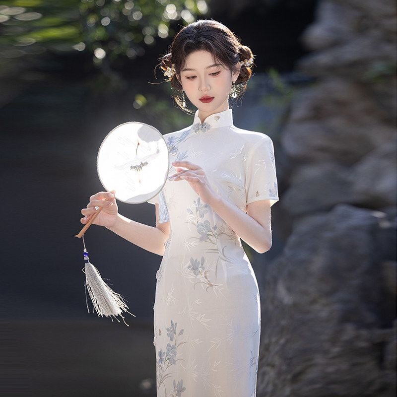 夏季新中式改良白色旗袍连衣裙