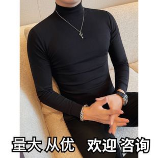 半高领修身 学生现货代发男士 秋季 恤打底衫 高弹力棉料秋 中领长袖
