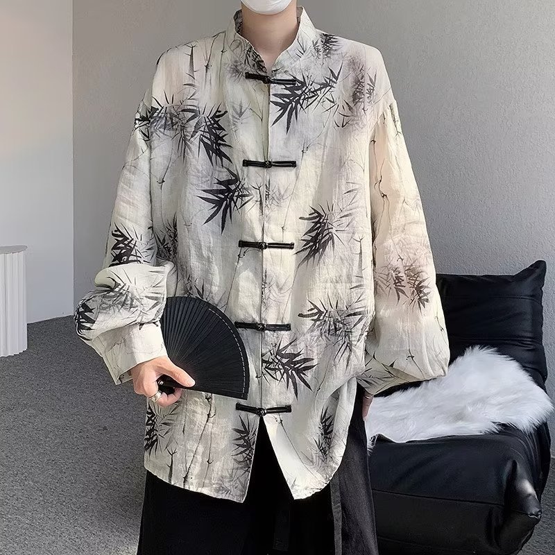 新中式水墨盘扣防晒男士衬衫
