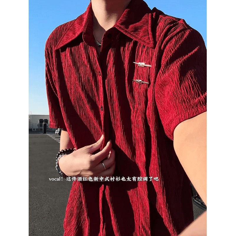 新中式风衬衫男士2026新款短袖衬衣男款五分袖翻领上衣开衫外套夏