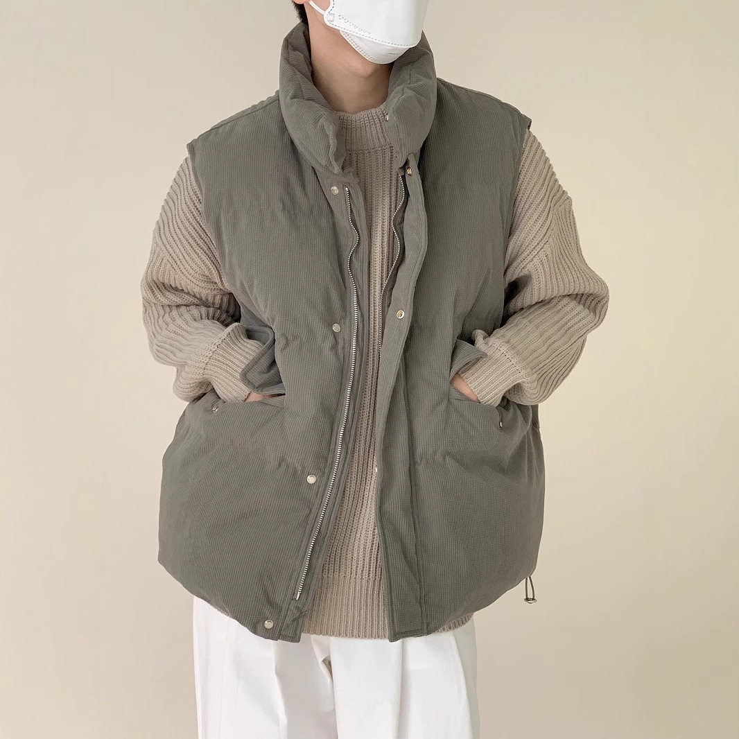 灯芯绒加厚立领华夫格棉马甲男