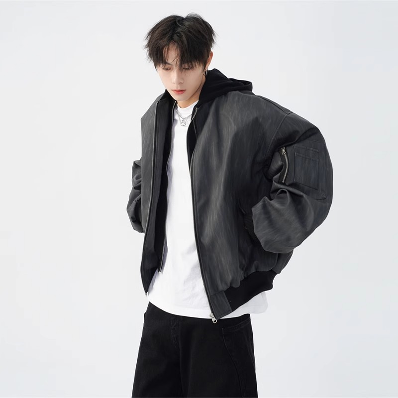 美式复古男春秋PU皮棒球夹克