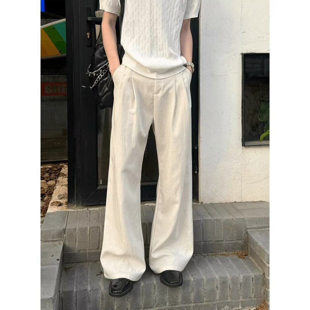 天丝亚麻男士老钱风阔腿西裤
