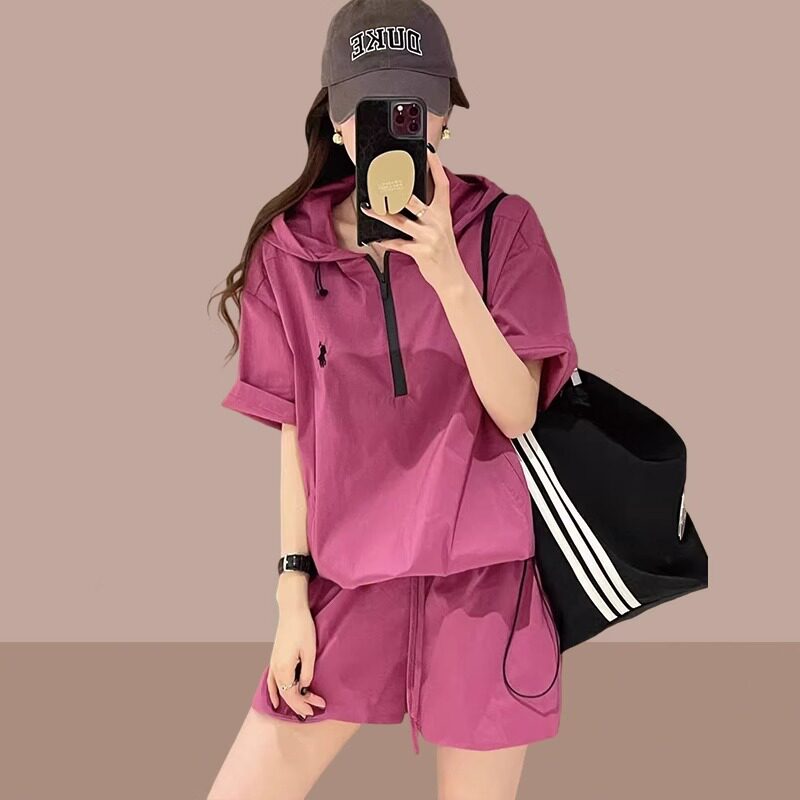 夏装连帽防晒大码显瘦运动套装