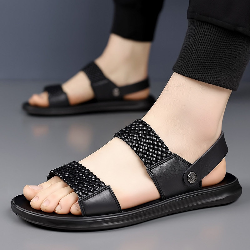 夏季男士编织套趾凉拖防滑透气