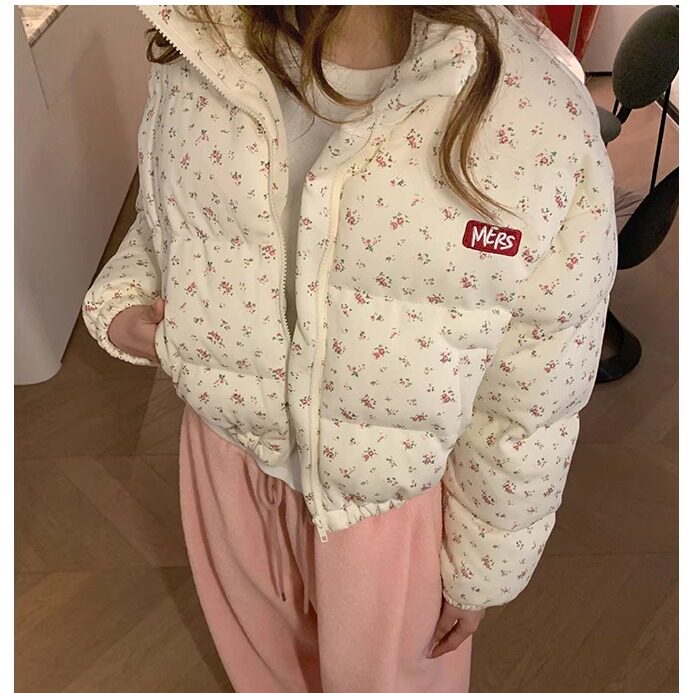 美式甜美碎花短款加厚女棉衣