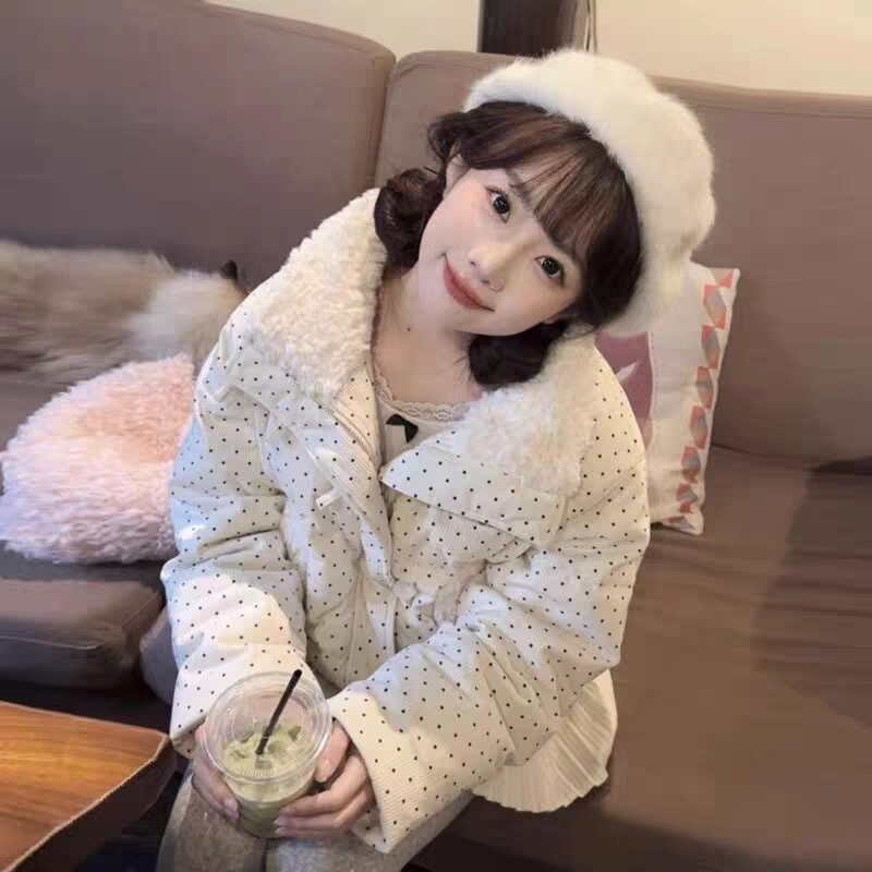 甜美波点加厚面包服女冬季棉衣