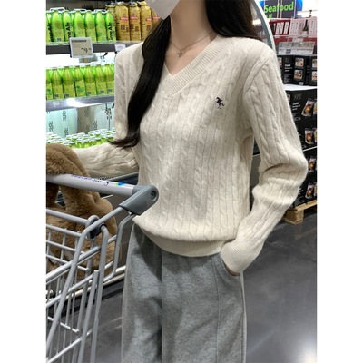 洋气宽松刺绣低领毛衣