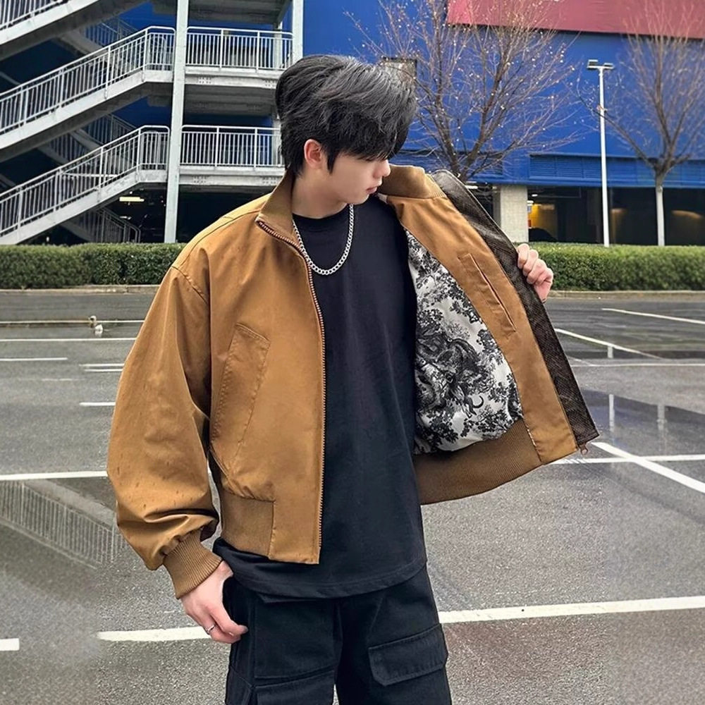 黑色座山蟒设计感飞行员夹克男