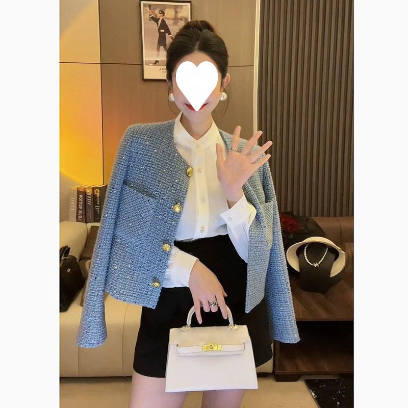 小香风蓝色轻奢减龄编织外套