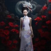 茧迹原创中式 刺绣改良旗袍长礼服「春樱」