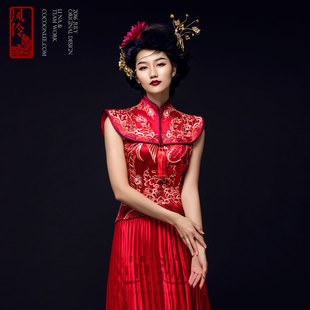 凤伶 茧迹真丝红色凤凰中式 新娘服主服敬酒服礼服
