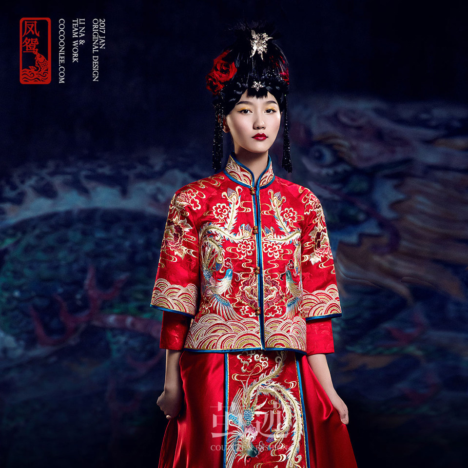 茧迹秋冬结婚古装嫁衣敬酒服新娘中国风喜服凤鸳