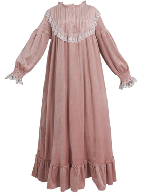 可爱公主风睡裙加绒加厚睡衣秋冬复古宫廷连衣裙保暖古董裙连衣裙