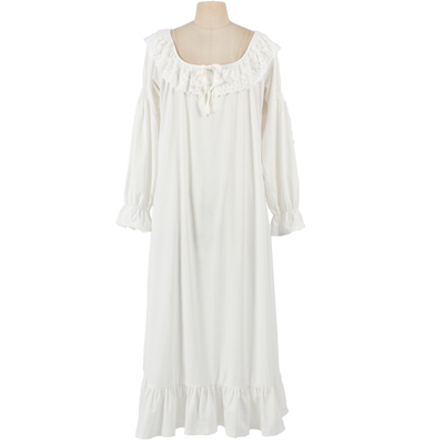 复古蕾丝纯棉睡裙家居服复古春秋