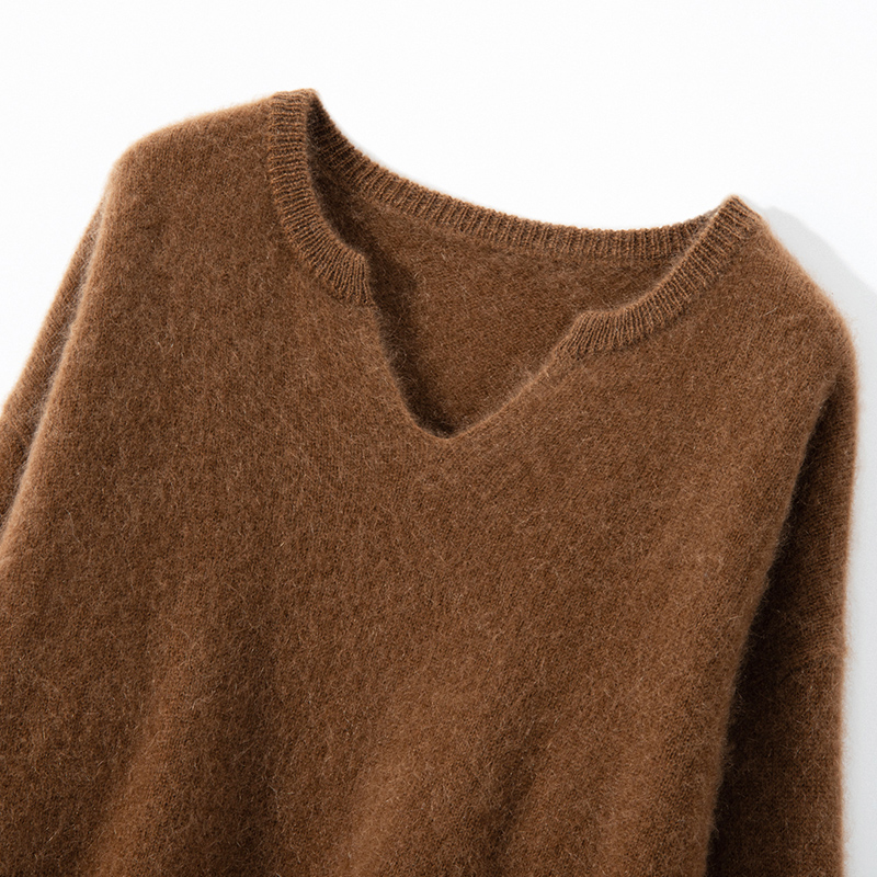 100%山羊绒衫V领拉绒打底毛衣