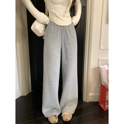 高腰显瘦百搭加绒阔腿加厚休闲裤