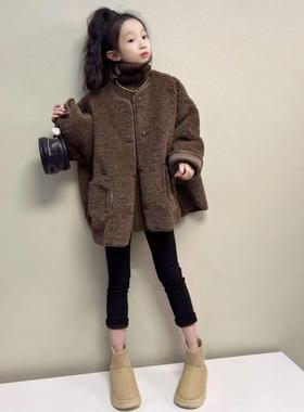 女童外套冬装2025新款洋气大童女装秋冬款加厚毛毛衣儿童冬季上衣