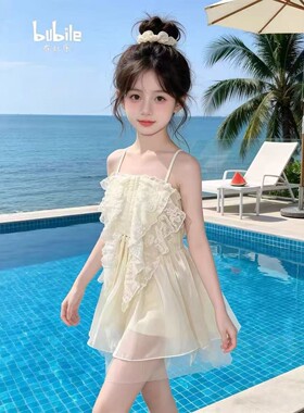 女童韩系蕾丝网纱短裙连体泳衣